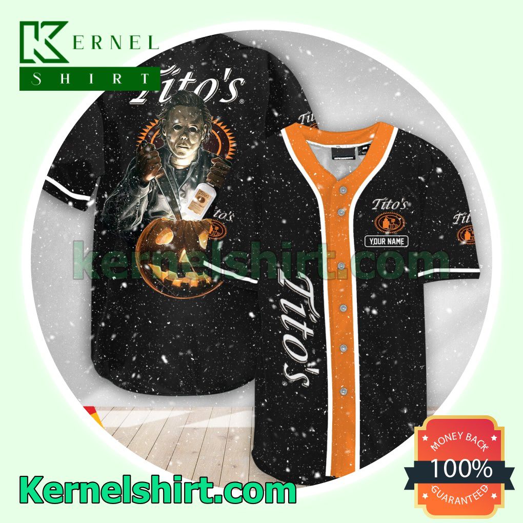 Personalized Scary Michael Myers Pumpkin Tito's Vodka Custom Baseball Jersey