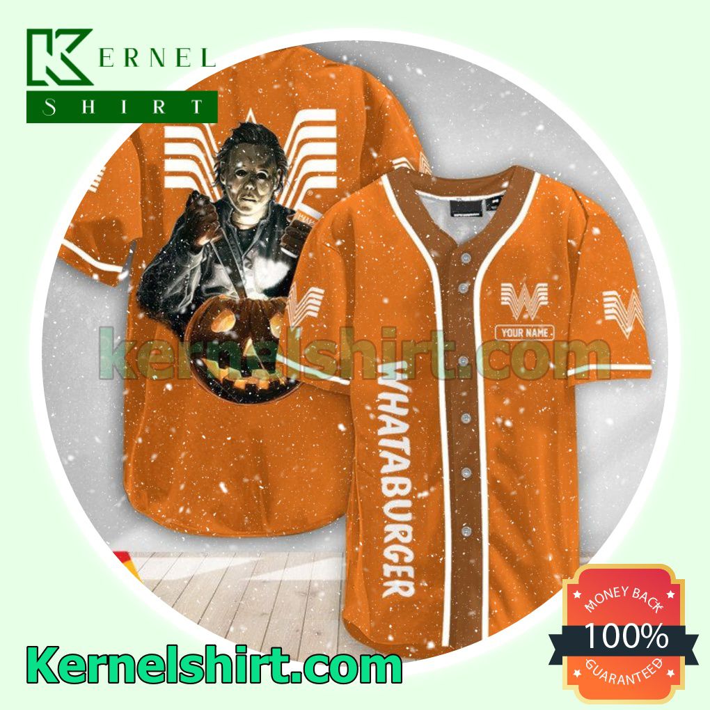 Personalized Scary Michael Myers Pumpkin Whataburger Back Off I've Got Enough To Deal With Today Custom Baseball Jersey