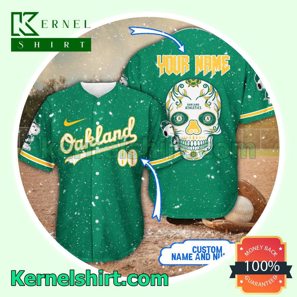 Personalized Snoopy Sugar Skull Oakland Athletics Button Down Shirts