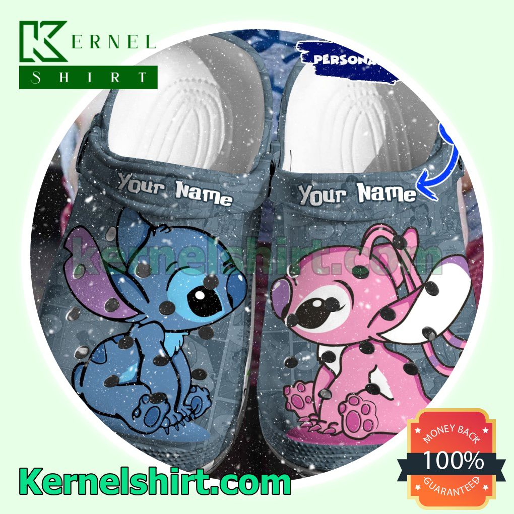 Personalized Stitch And Angel Comic Clogs Shoes Slippers Sandals