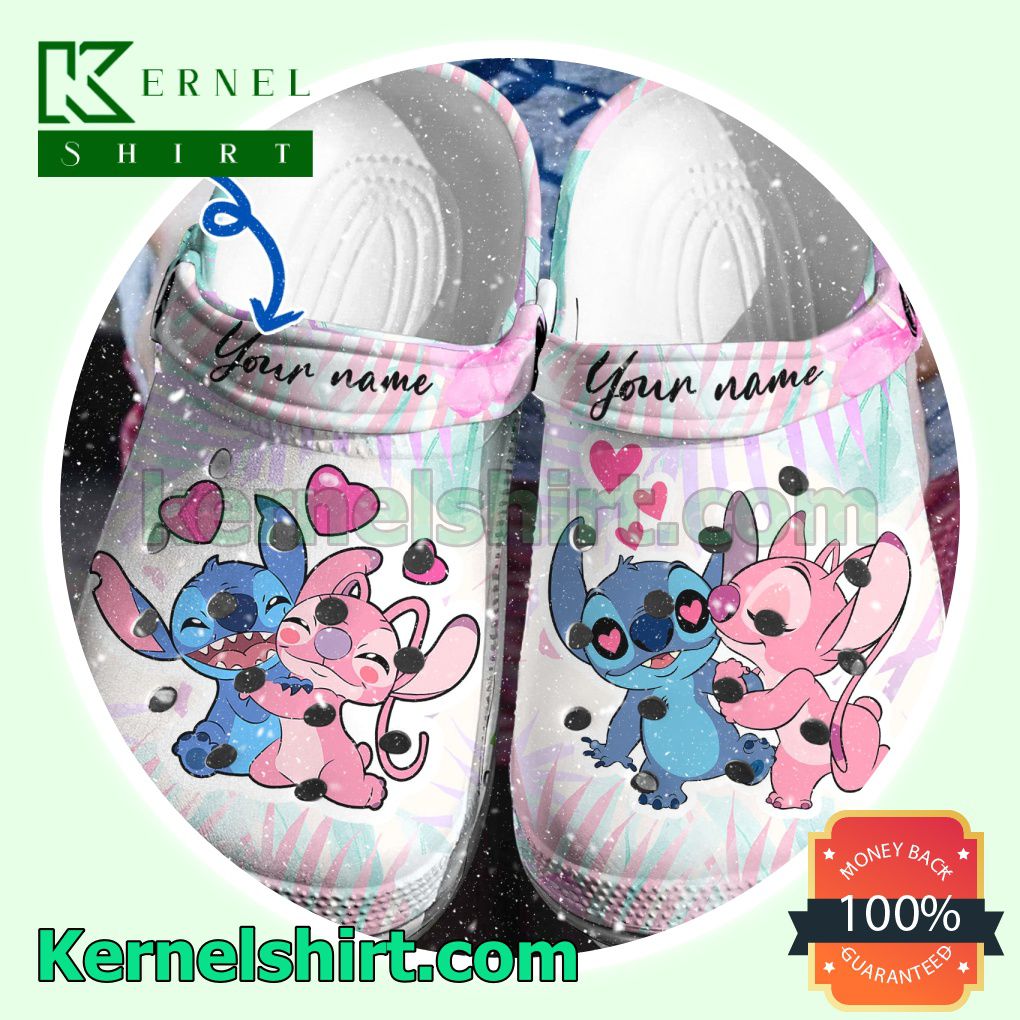 Personalized Stitch And Angel Palm Leaves Clogs Shoes Slippers Sandals