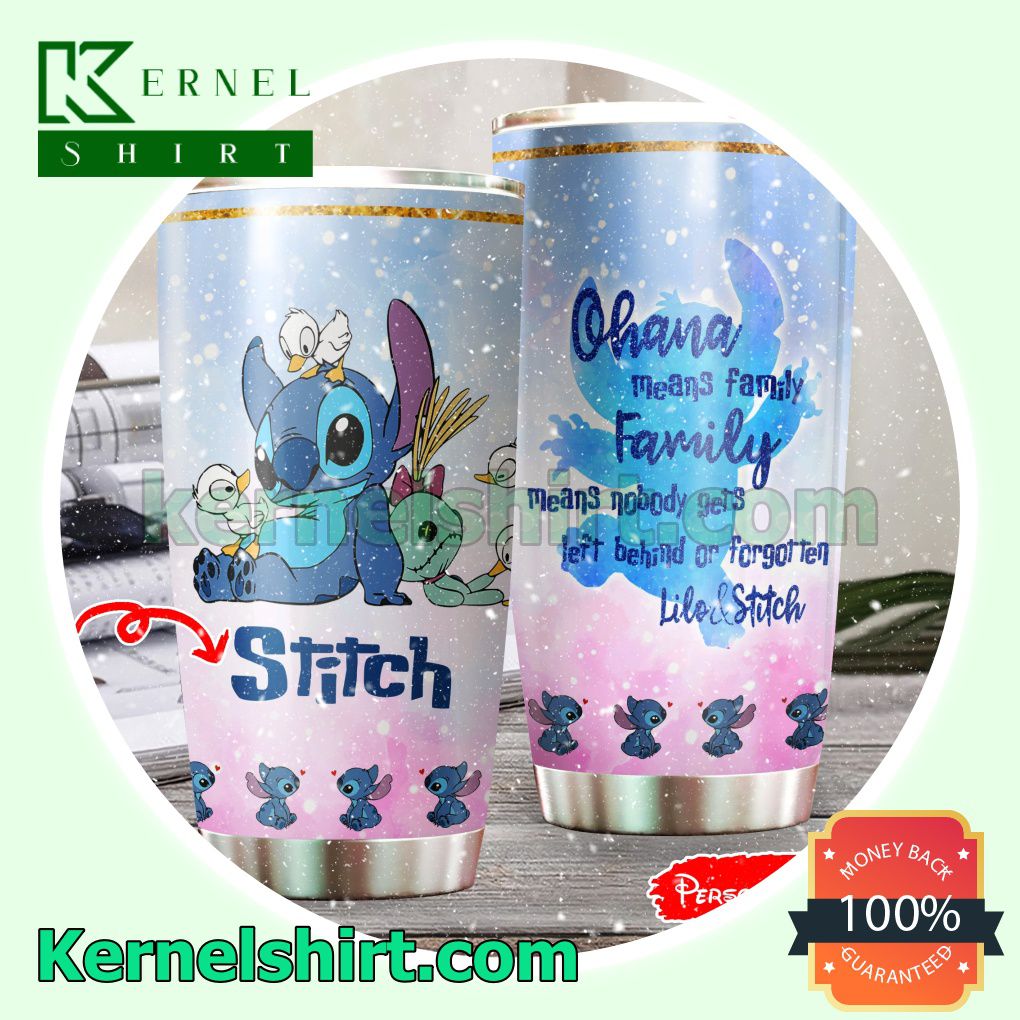 Personalized Stitch And Duck Ohana Means Family Tumbler Cup