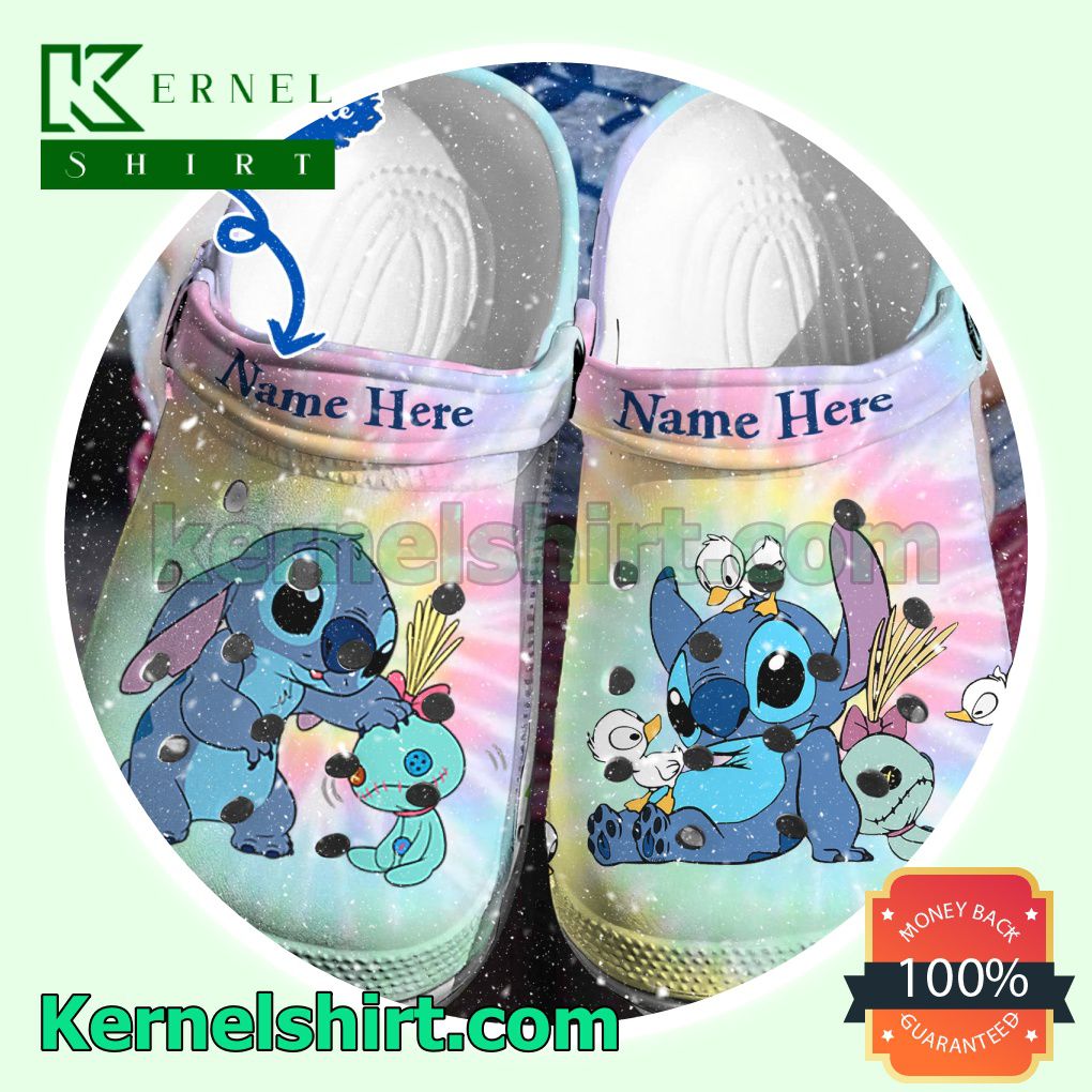 Personalized Stitch And Scrump Tie Dye Clogs Shoes Slippers Sandals