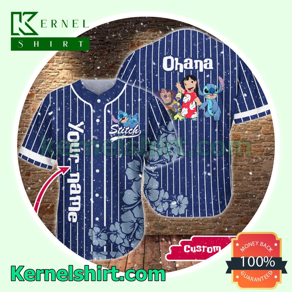 Personalized Stitch Ohana Hibiscus Button Down Shirts