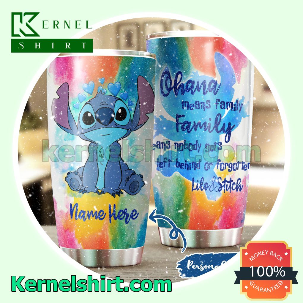 Personalized Stitch Ohana Means Family Rainbow Tumbler Cup