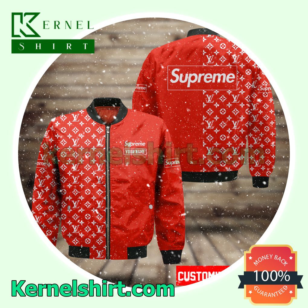 Personalized Supreme Half Monogram Red Varsity Jacket Coat Outwear