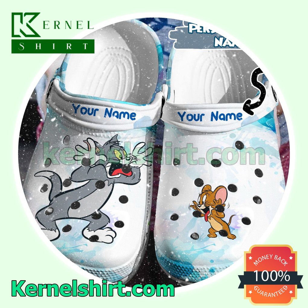 Personalized Tom And Jerry Blue White Watercolor Clogs Shoes Slippers Sandals