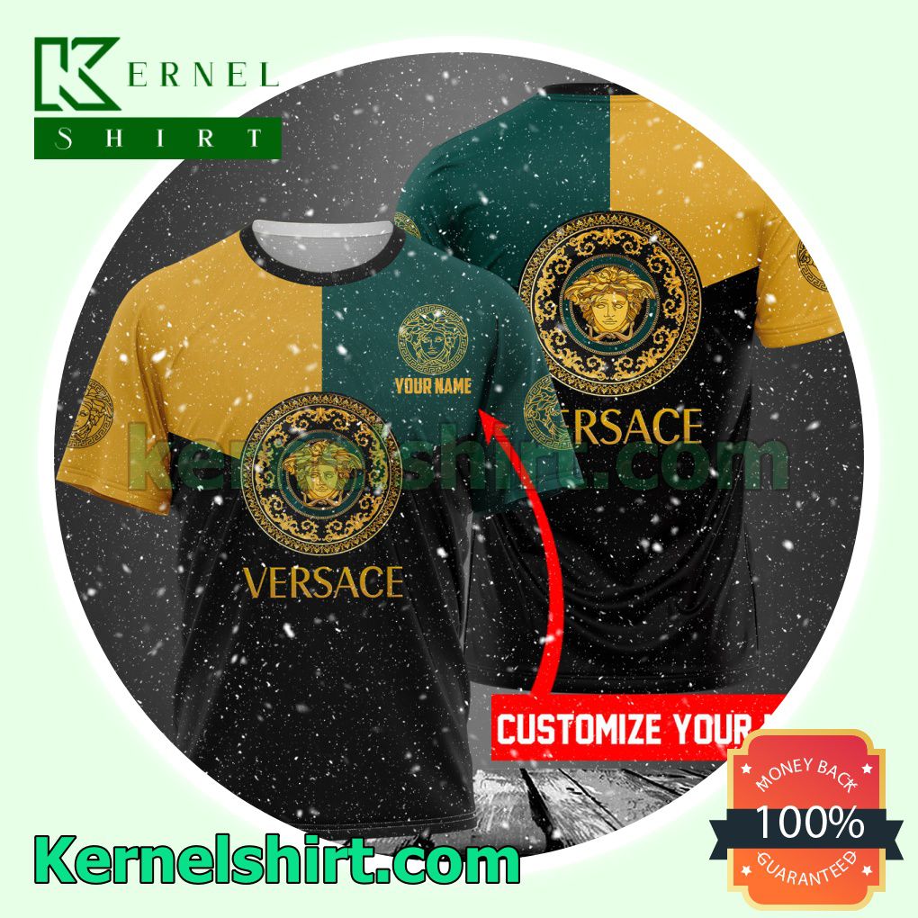 Personalized Versace Mix Color Green Yellow And Black Logo 3D T-Shirt