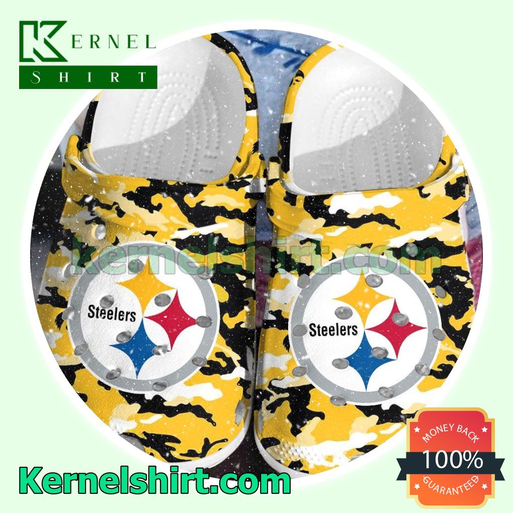 Pittsburgh Steelers Yellow Camouflage Clogs Shoes Slippers Sandals