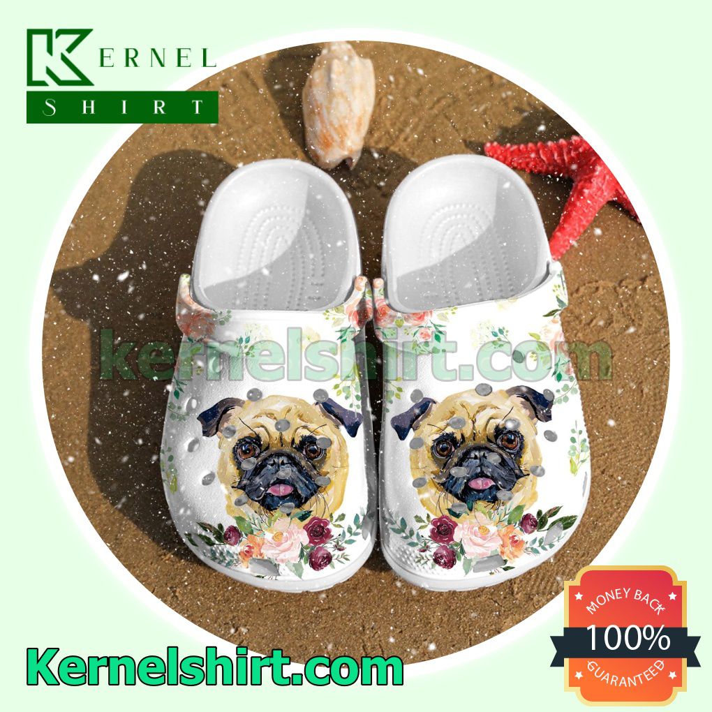 Pug Dog And Flower Clogs Shoes Slippers Sandals