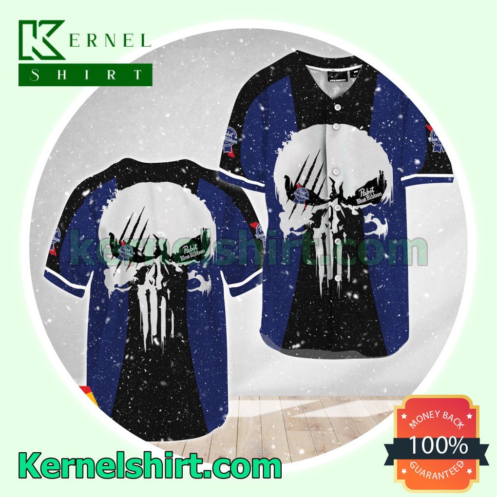 Punisher Skull Pabst Blue Ribbon Custom Baseball Jersey