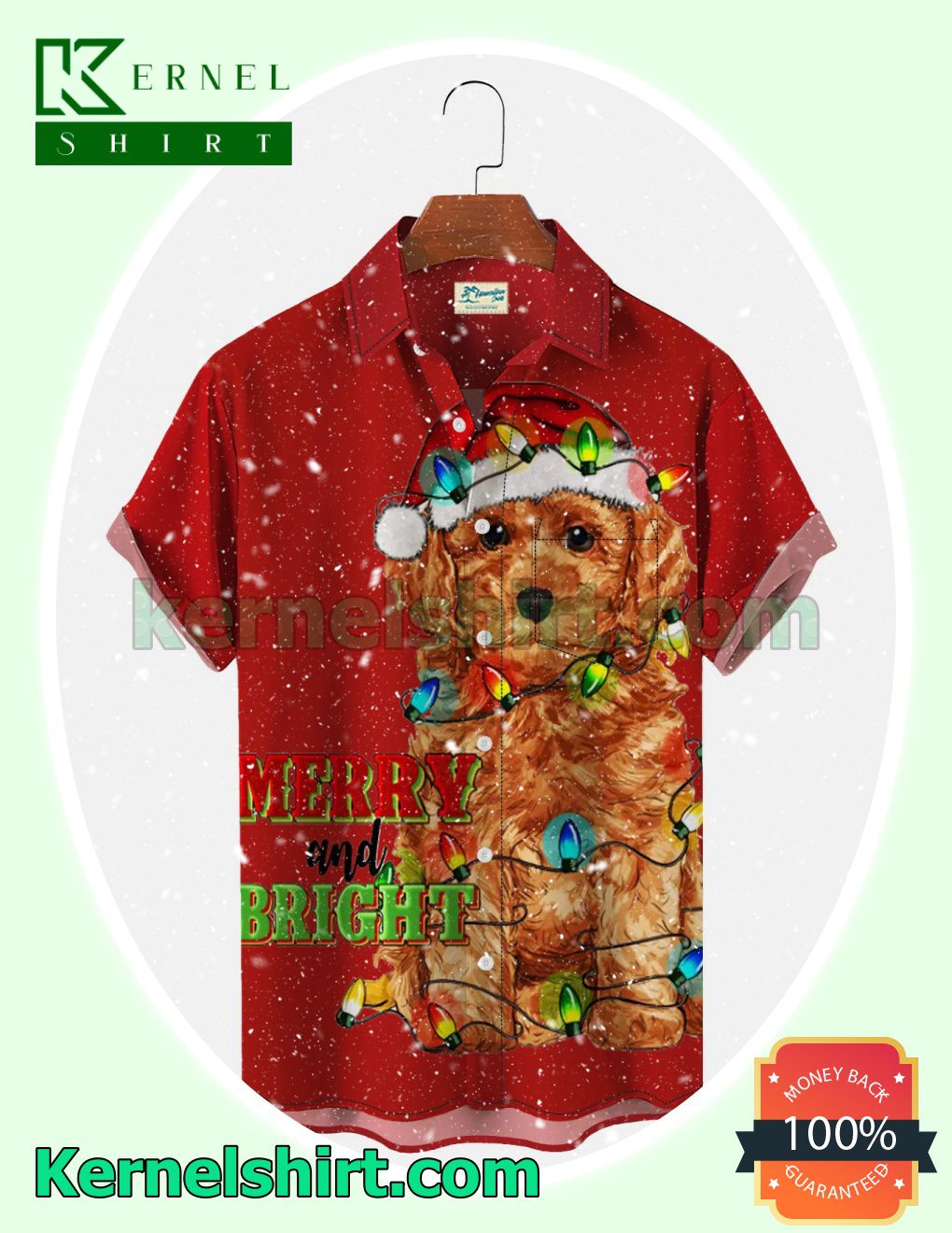 Puppy Wear Santa Hat Merry And Bright Xmas Short Sleeve Shirts