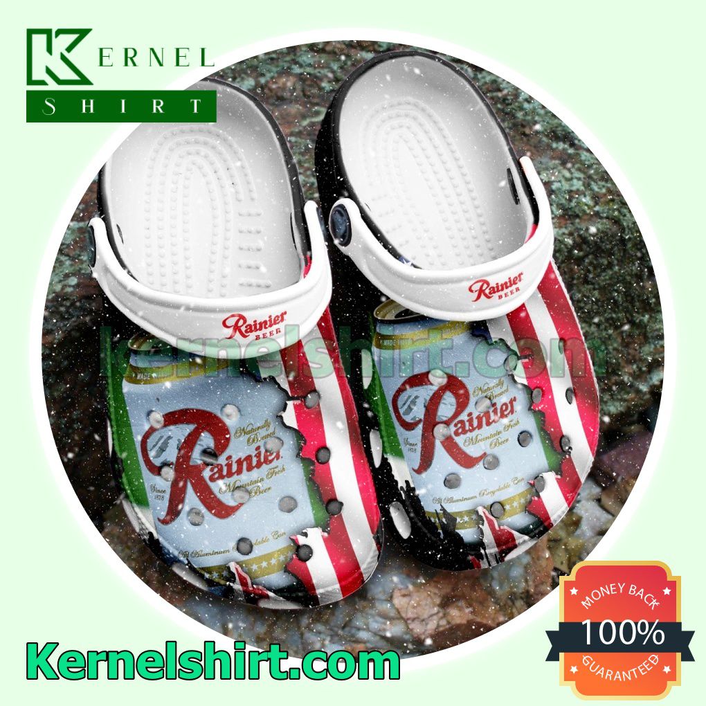 Rainier Beer American Flag Clogs Shoes Slippers Sandals