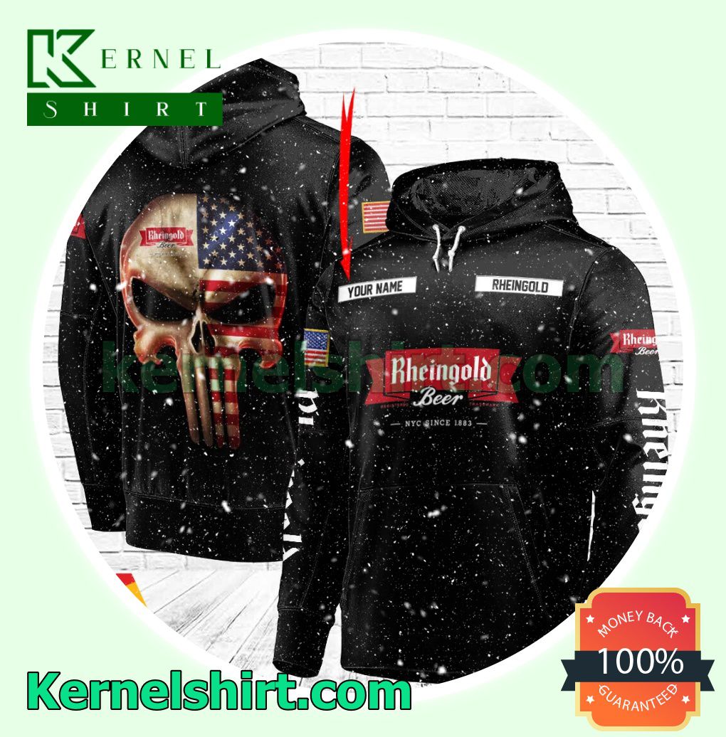 Rheingold Brewery Punisher Skull USA Flag Custom Name Hooded Sweatshirt