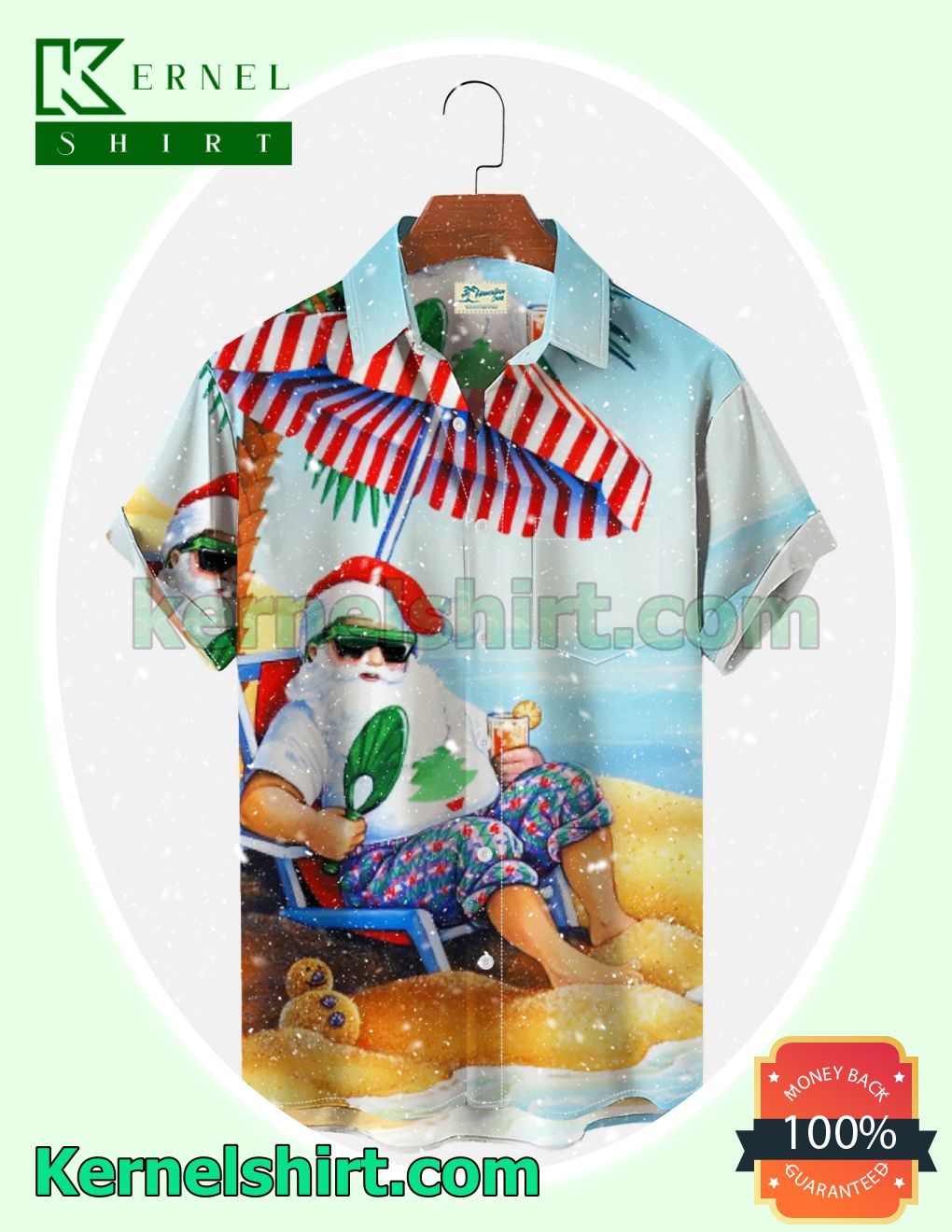 Santa Claus And Beach Xmas Short Sleeve Shirts