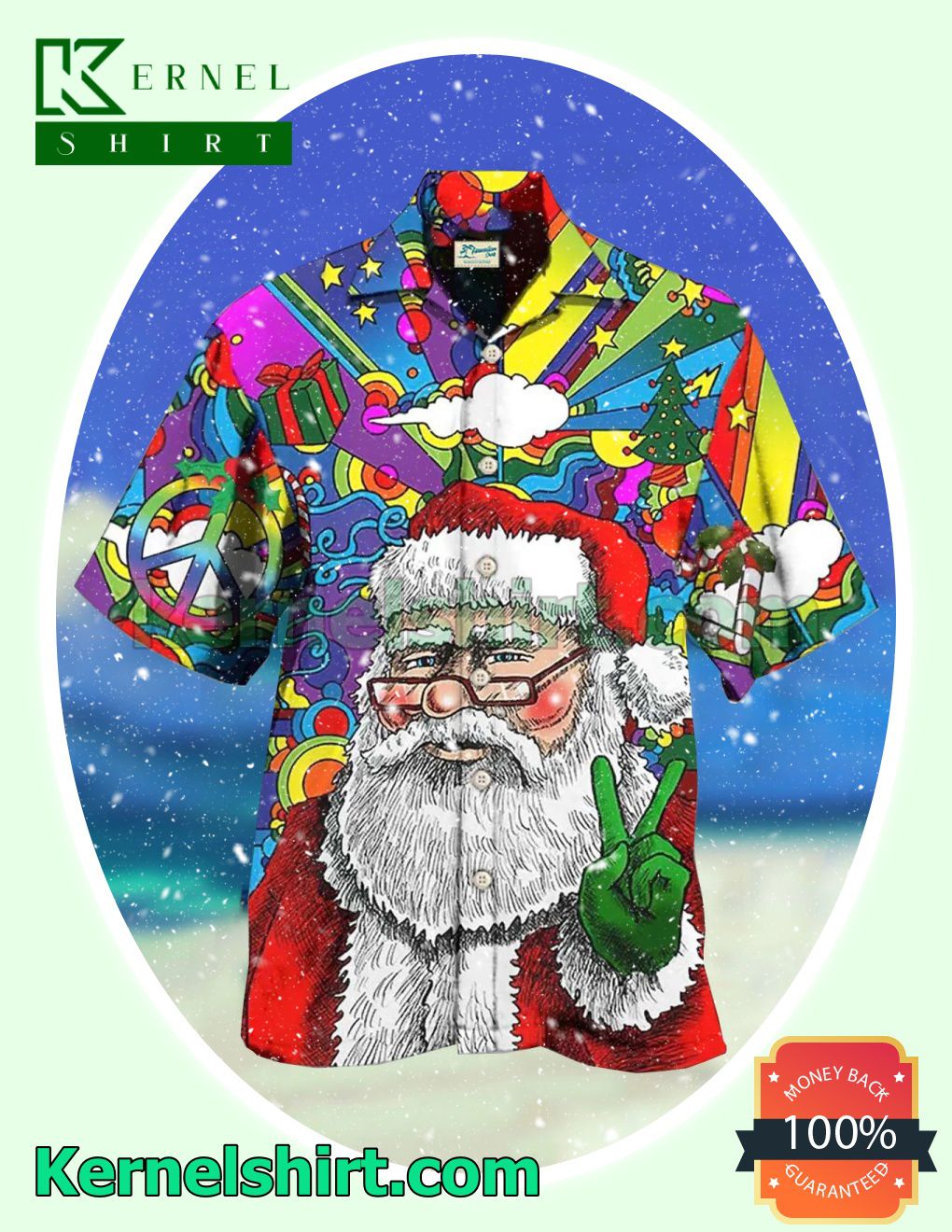 Santa Claus Hippie Psychedelic Xmas Short Sleeve Shirts