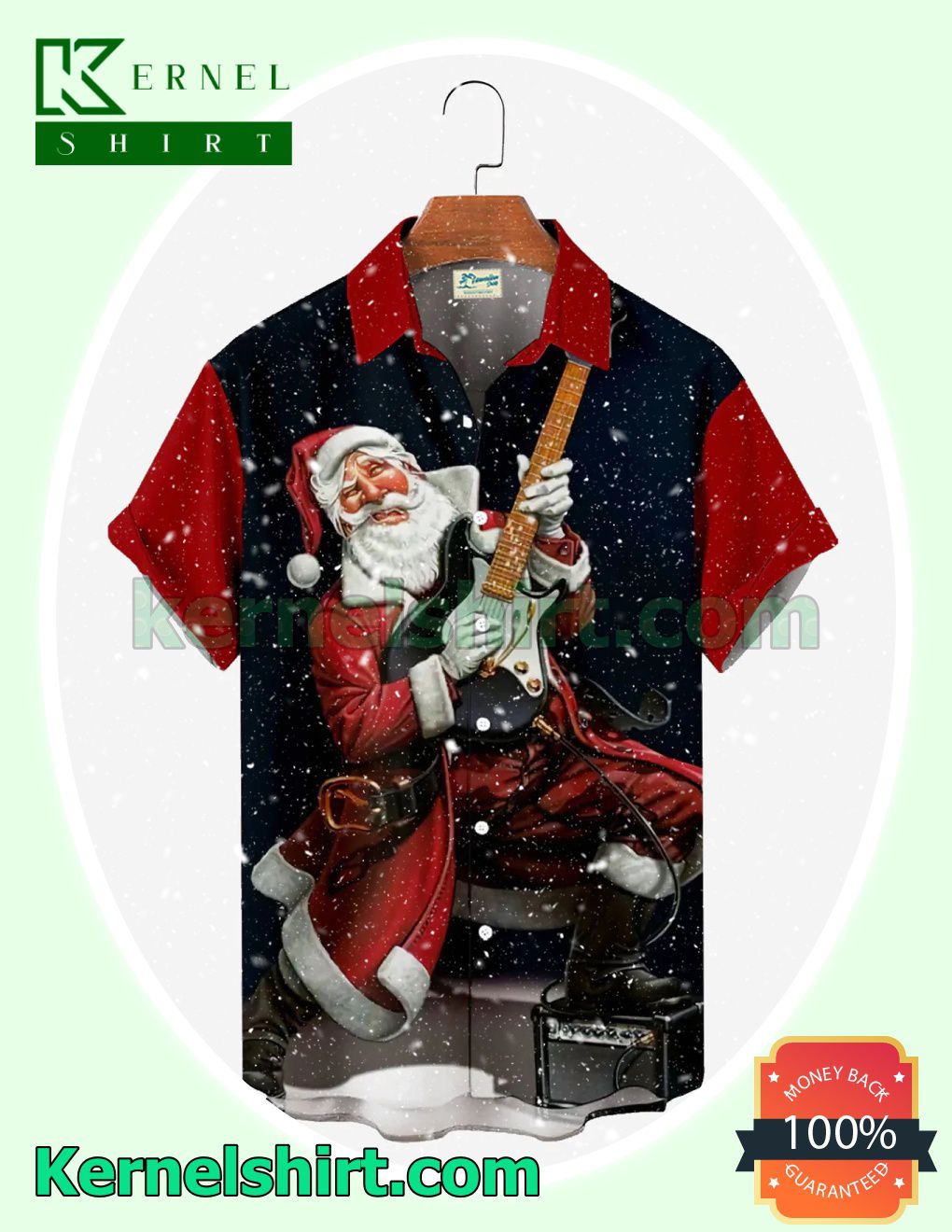 Santa Playing Guitar Xmas Short Sleeve Shirts