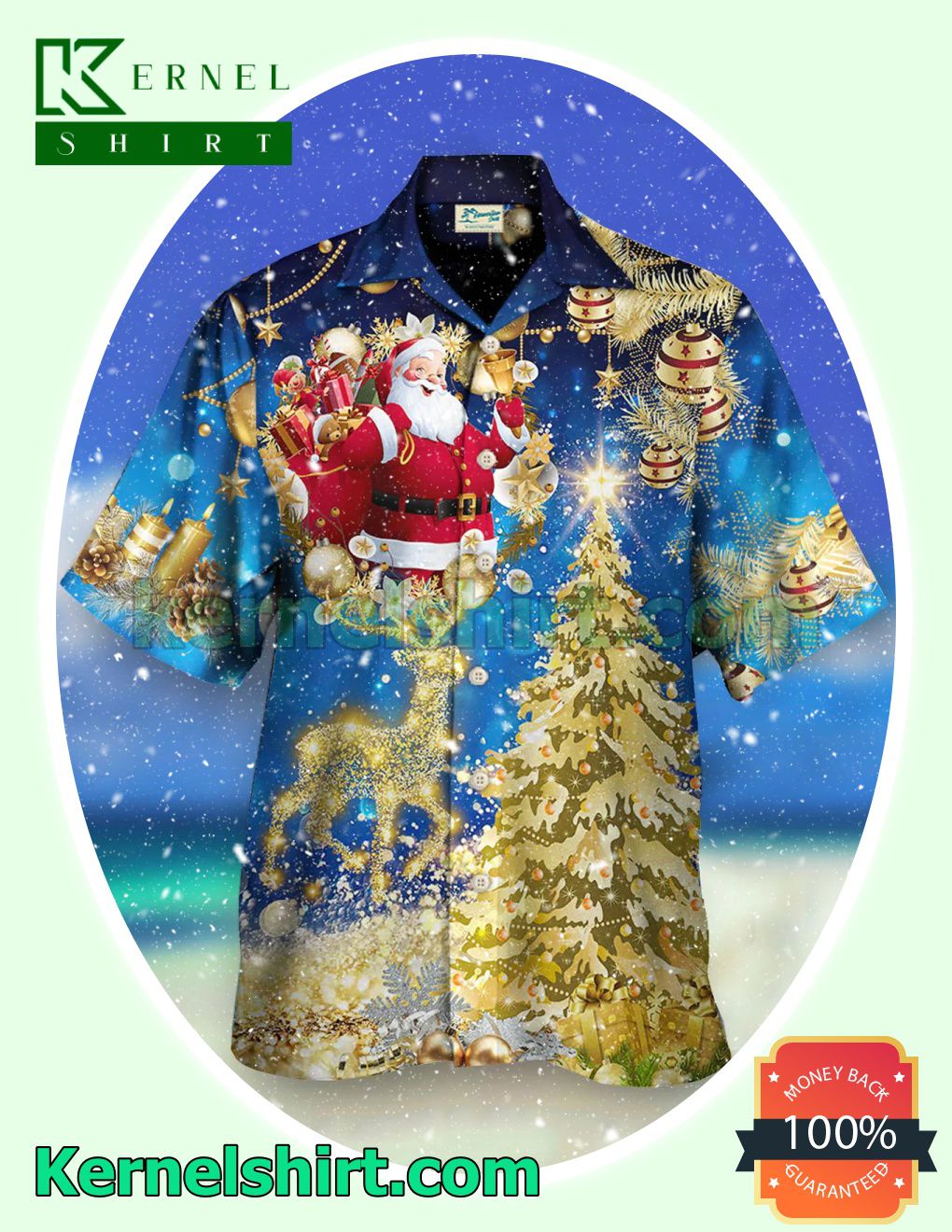 Santa Reindeer And Christmas Tree Xmas Short Sleeve Shirts