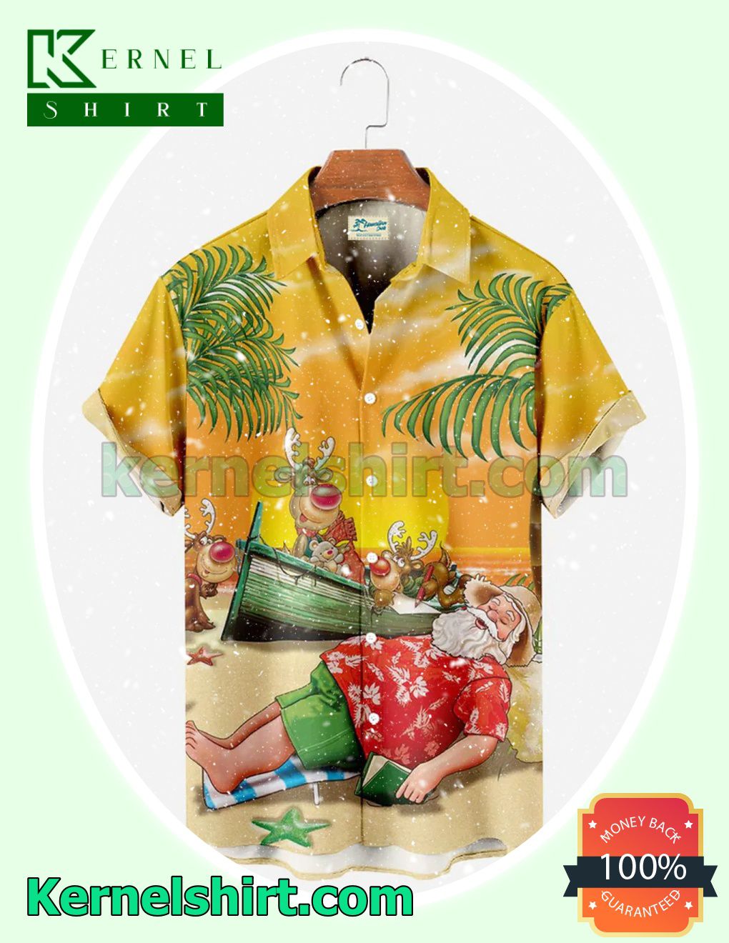 Santa Sleeping On The Beach Xmas Short Sleeve Shirts