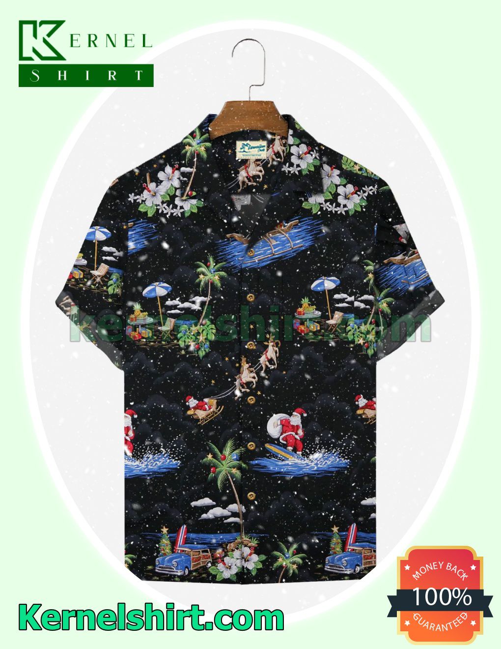 Santa Surf Elk Coconut Tree Xmas Short Sleeve Shirts