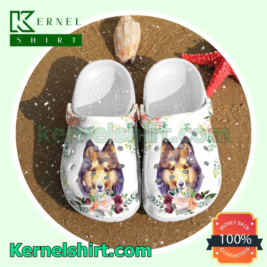 Sheltie Dog And Flower Clogs Shoes Slippers Sandals