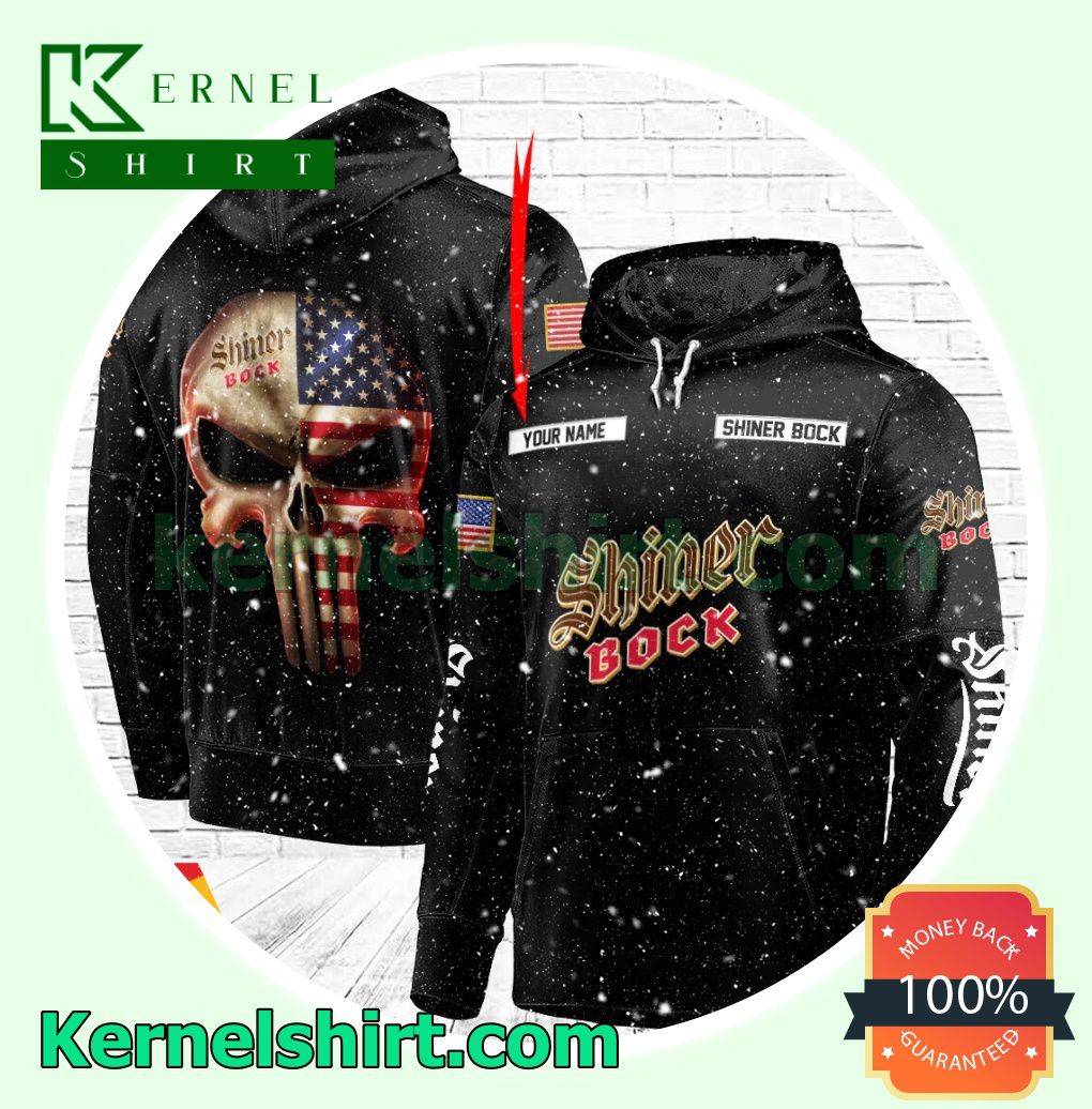 Shiner Bock Beer Punisher Skull USA Flag Custom Name Hooded Sweatshirt