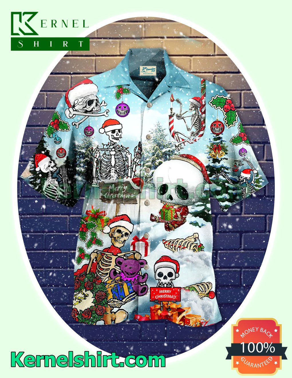 Skull Merry Christmas Snow Xmas Short Sleeve Shirts