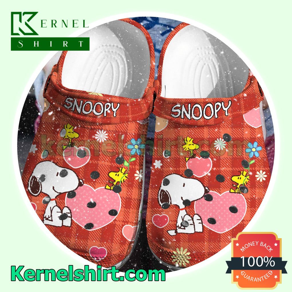 Snoopy And Woodstock Red Plaid Clogs Shoes Slippers Sandals