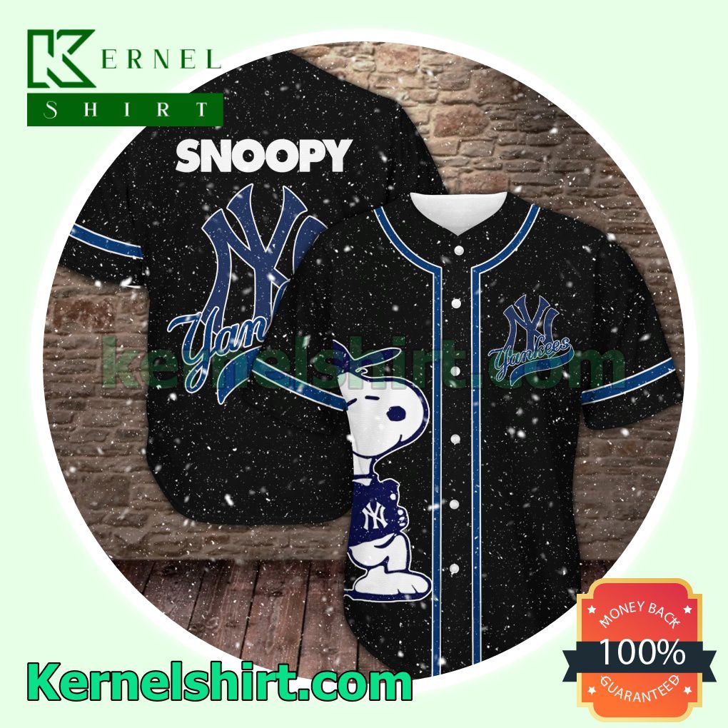 Snoopy New York Yankees Black Button Down Shirts