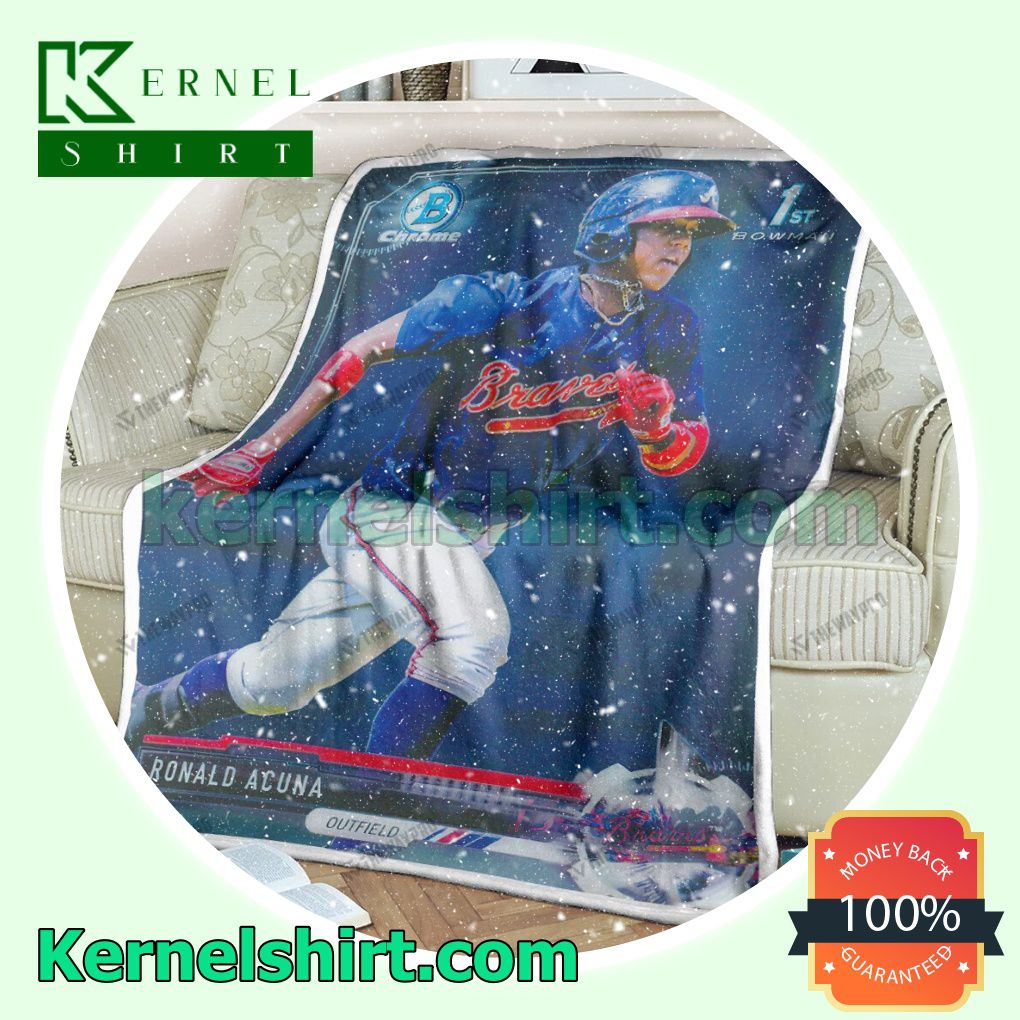 Sport Baseball Card Psa 10 Ronald Acuna Jr. 1st 2017 Bowman Fleece Throw Blanket