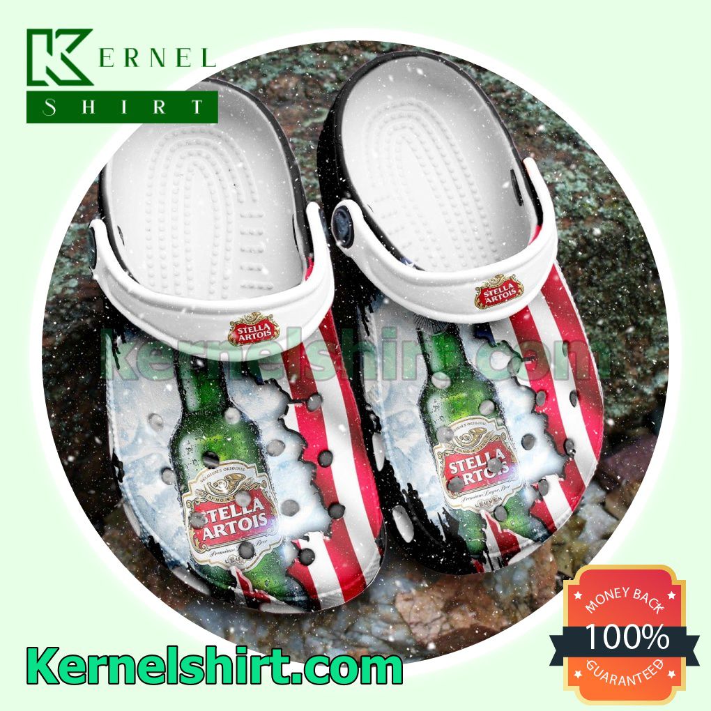 Stella Artois Beer American Flag Clogs Shoes Slippers Sandals