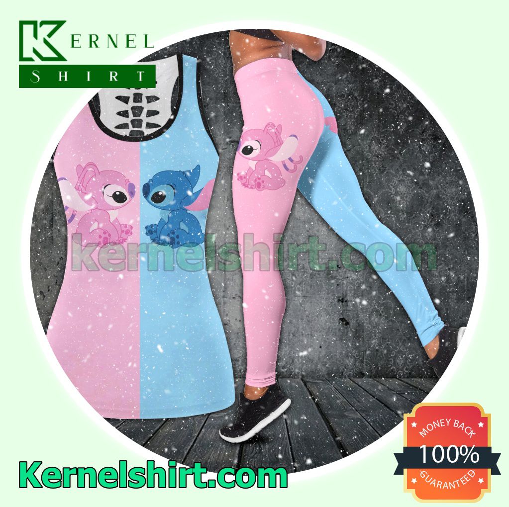 Stitch And Angel Blue And Pink Hooded Sweatshirt Women Legging