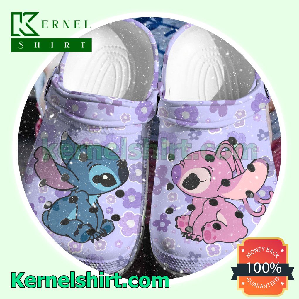 Stitch And Angel Purple Flowers Clogs Shoes Slippers Sandals