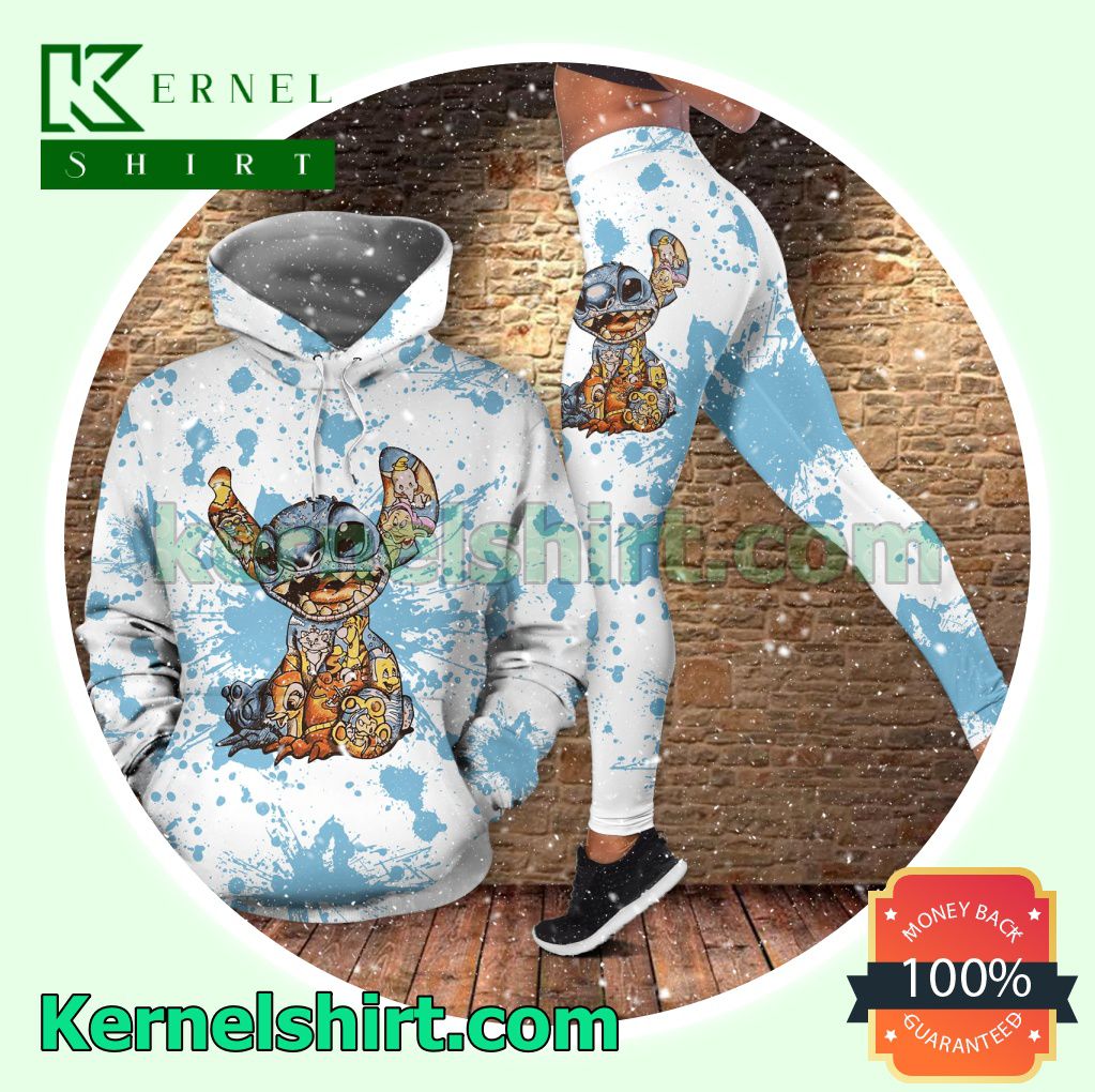 Stitch Blue Splash Hooded Sweatshirt Women Legging