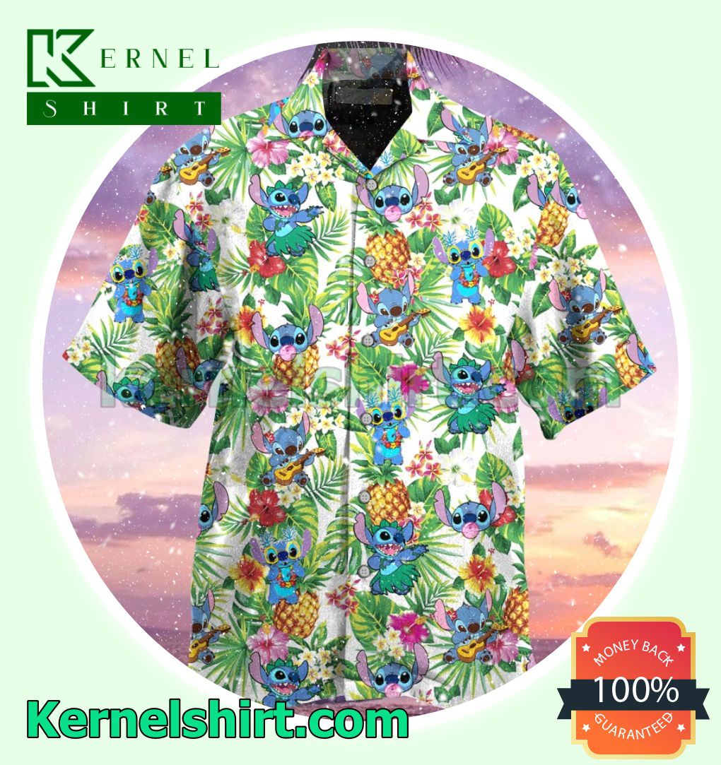 Stitch Pineapple Tropical Pattern Summer Short Sleeve Shirt