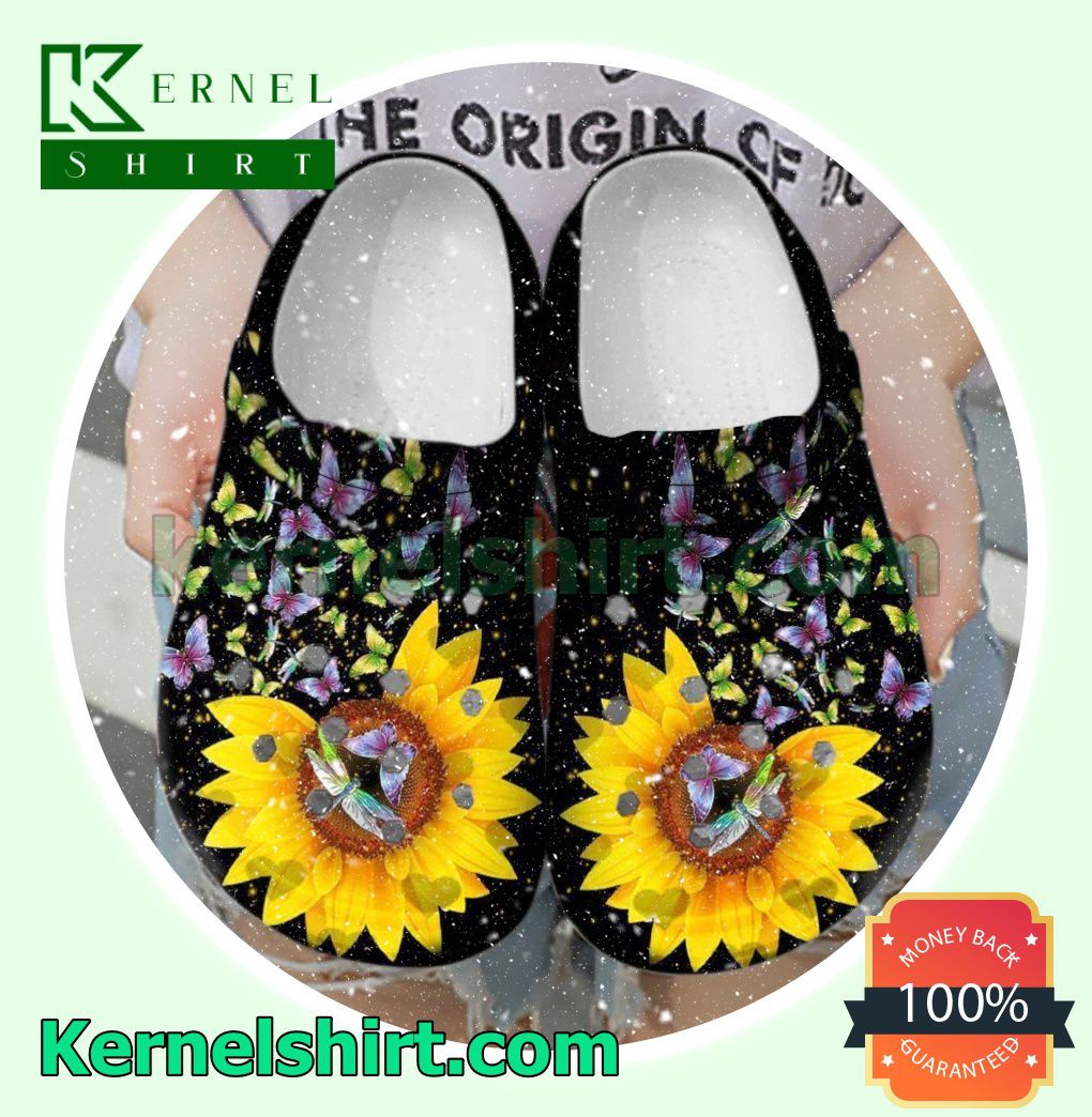 Sunflower And Butterfly Clogs Shoes Slippers Sandals