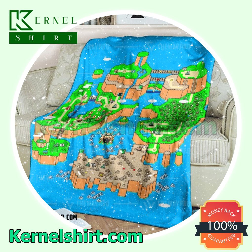 Super Mario Map Dinosaur Land Fleece Throw Blanket