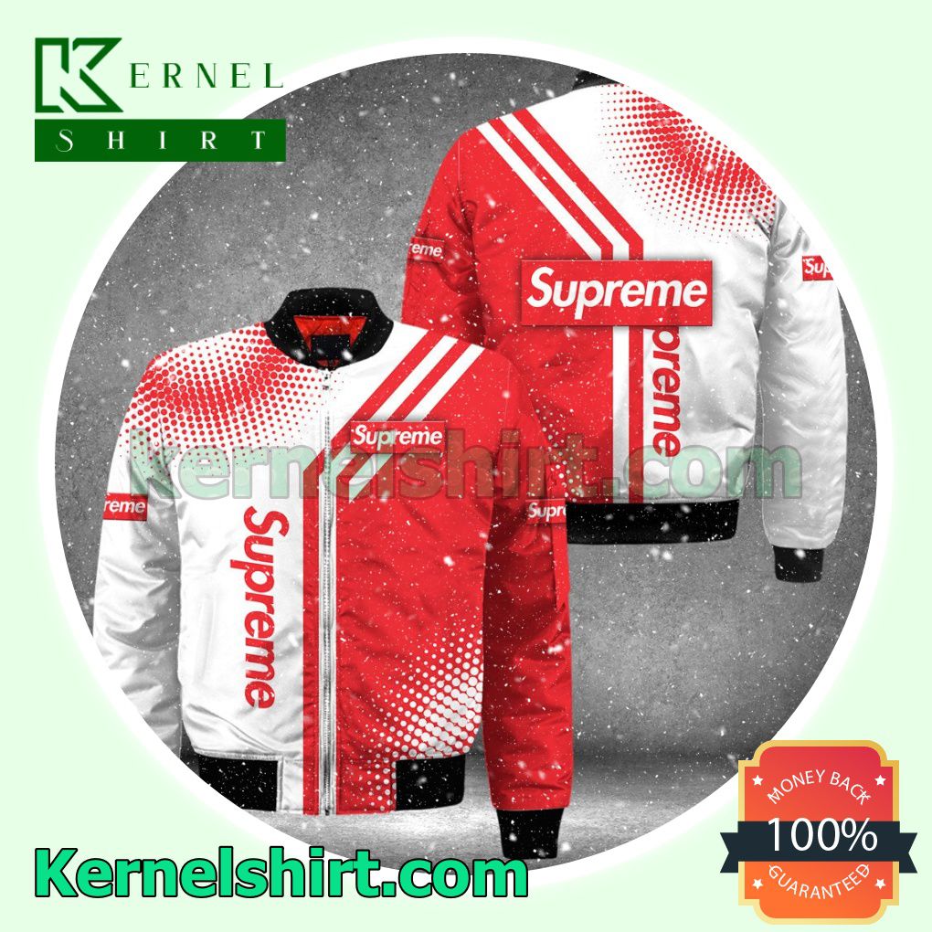 Supreme Halftone Abstract Red And White Circle Varsity Jacket Coat Outwear