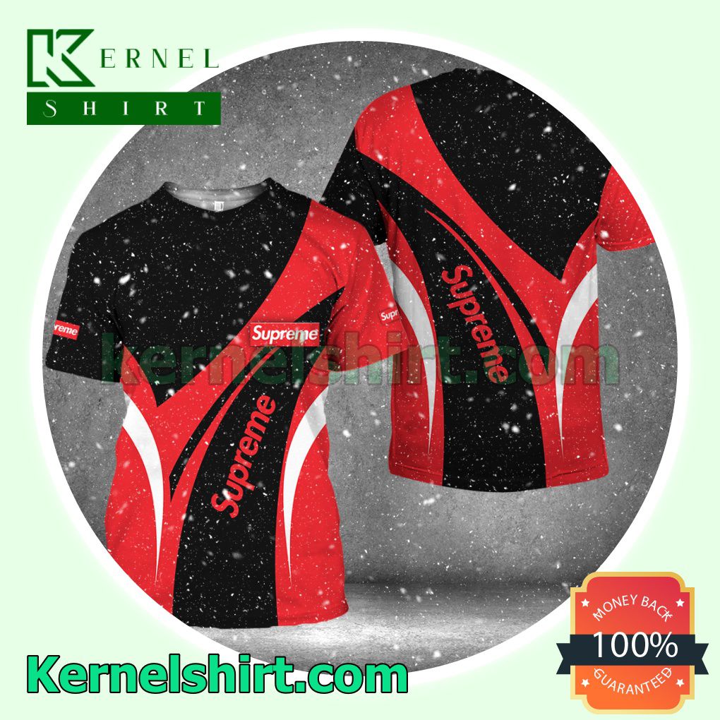 Supreme Luxury Black Mix Red Curves Logo 3D T-Shirt