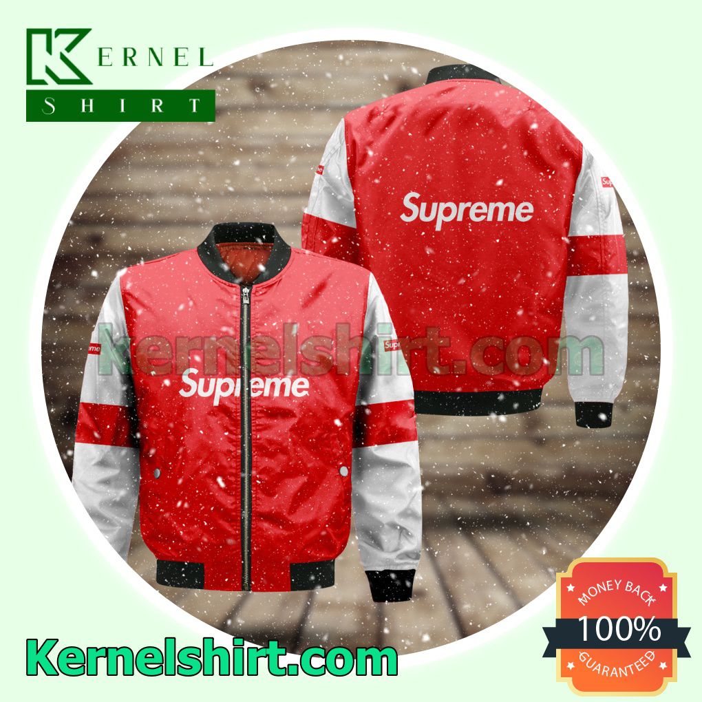 Supreme Luxury Brand Red And White Lines Varsity Jacket Coat Outwear