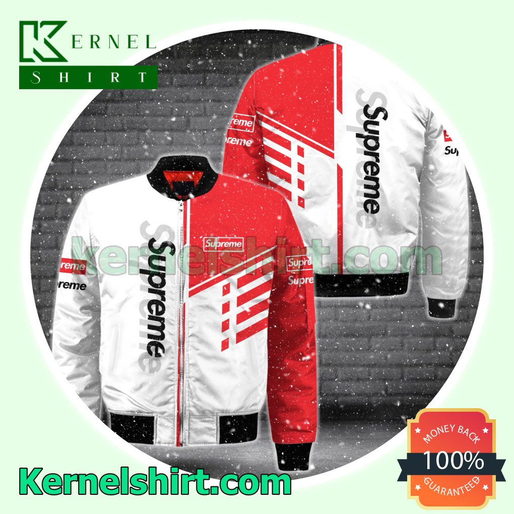 Supreme Red And White Varsity Jacket Coat Outwear