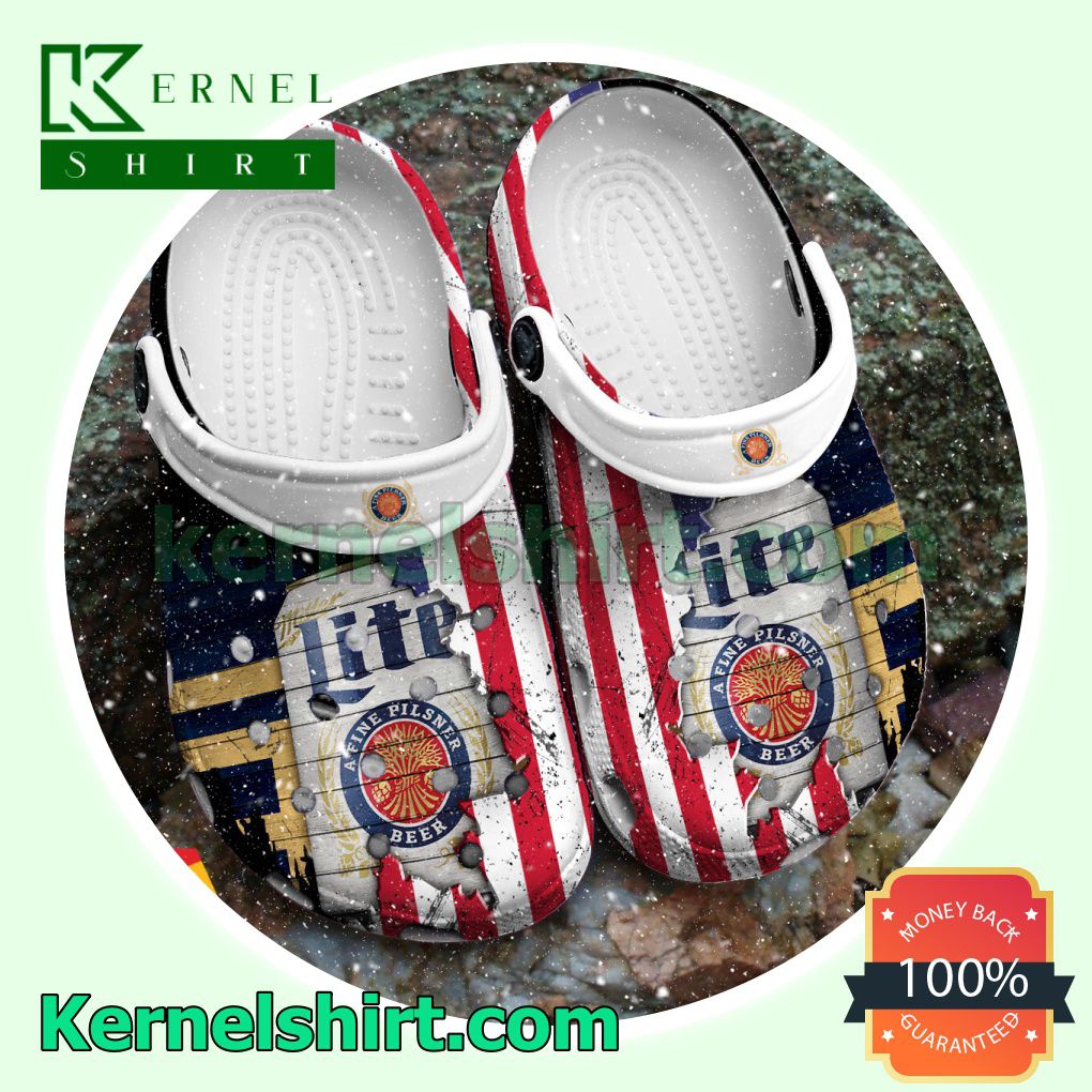 USA Flag Pattern Miller Lite Clogs Shoes Slippers Sandals