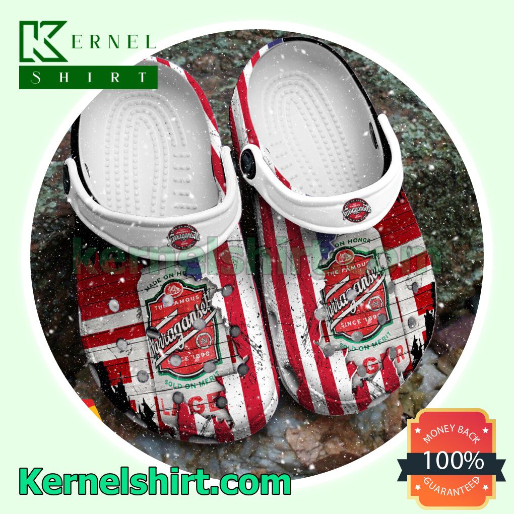 USA Flag Pattern Narragansett Beer Clogs Shoes Slippers Sandals