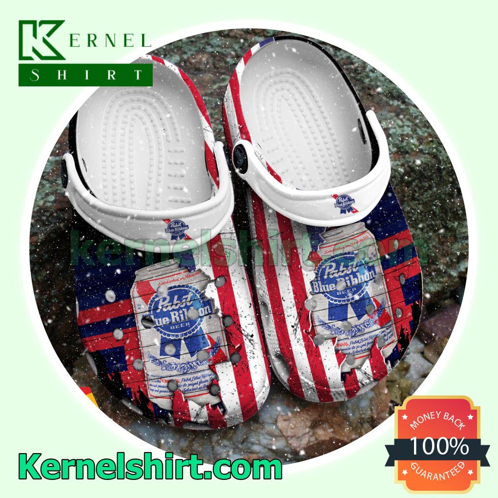 USA Flag Pattern Pabst Blue Ribbon Clogs Shoes Slippers Sandals