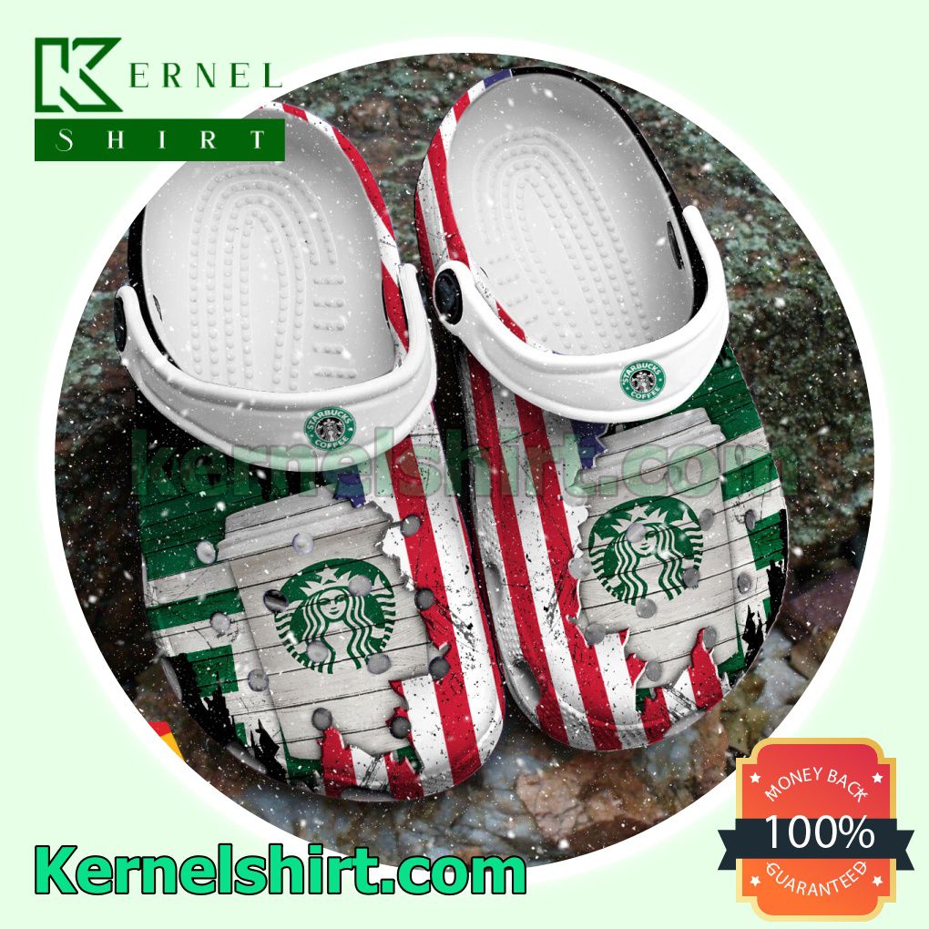 USA Flag Pattern Starbucks Clogs Shoes Slippers Sandals