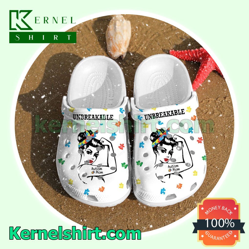 Unbreakable Autism Mom White Clogs Shoes Slippers Sandals