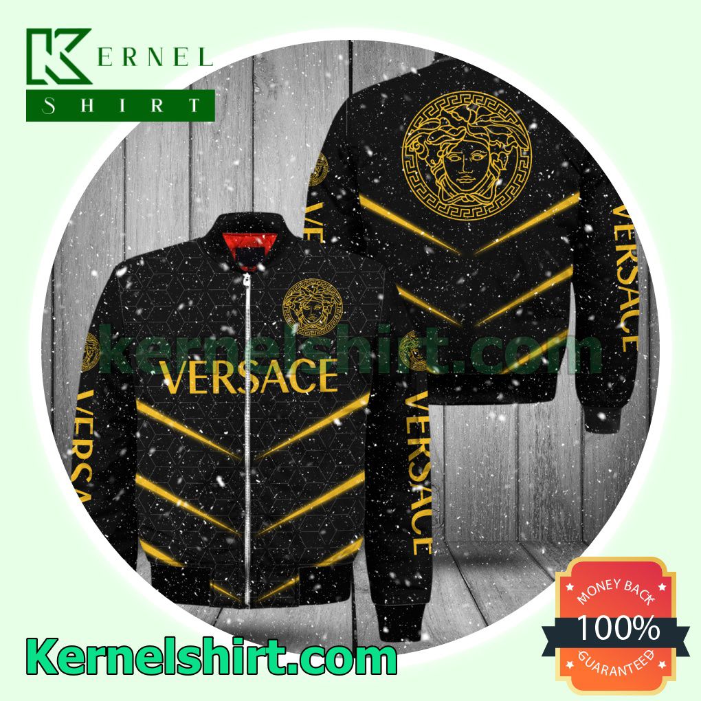 Versace Brand Name And Logo Metro Rhombus Black Varsity Jacket Coat Outwear
