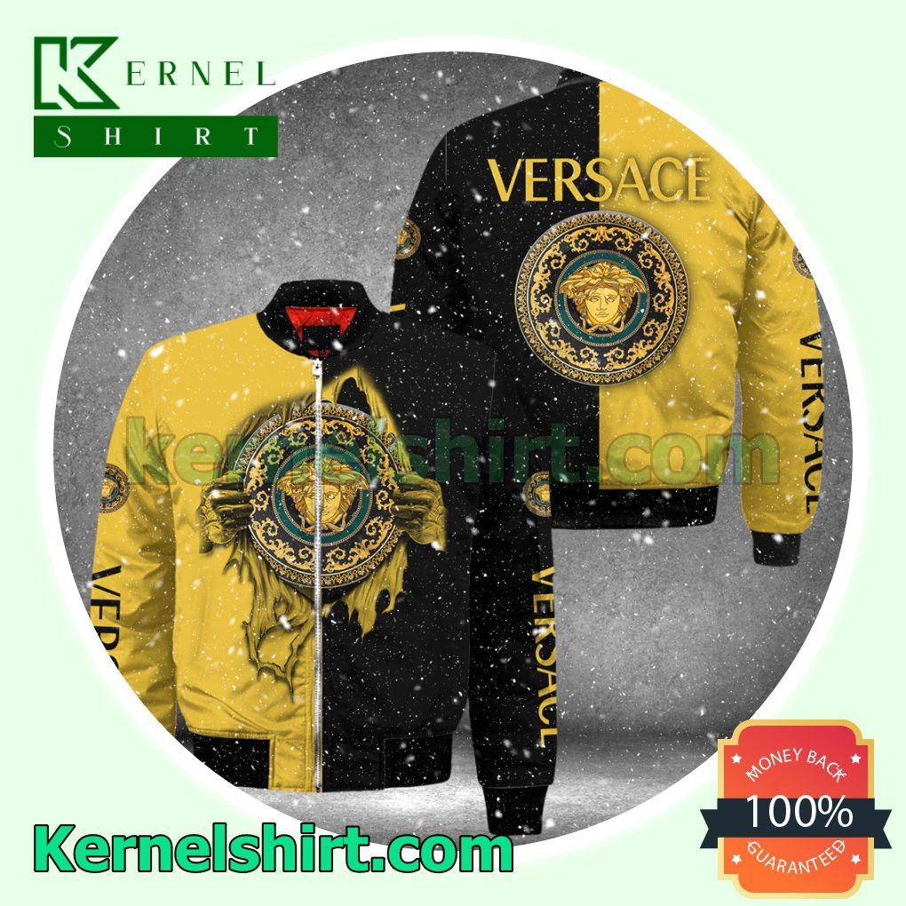Versace Hands Ripping Half Black Half Yellow Varsity Jacket Coat Outwear