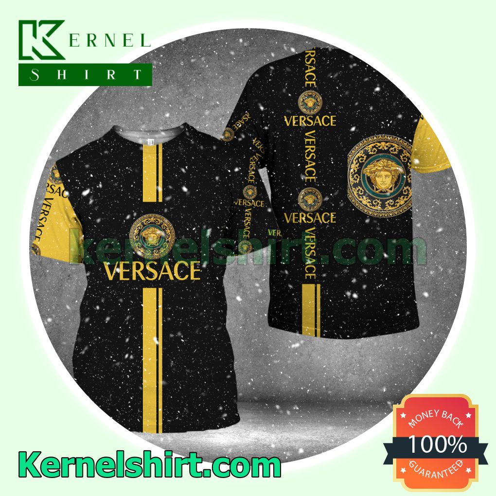 Versace Luxury Brand Name And Logo Black Mix Yellow Logo 3D T-Shirt