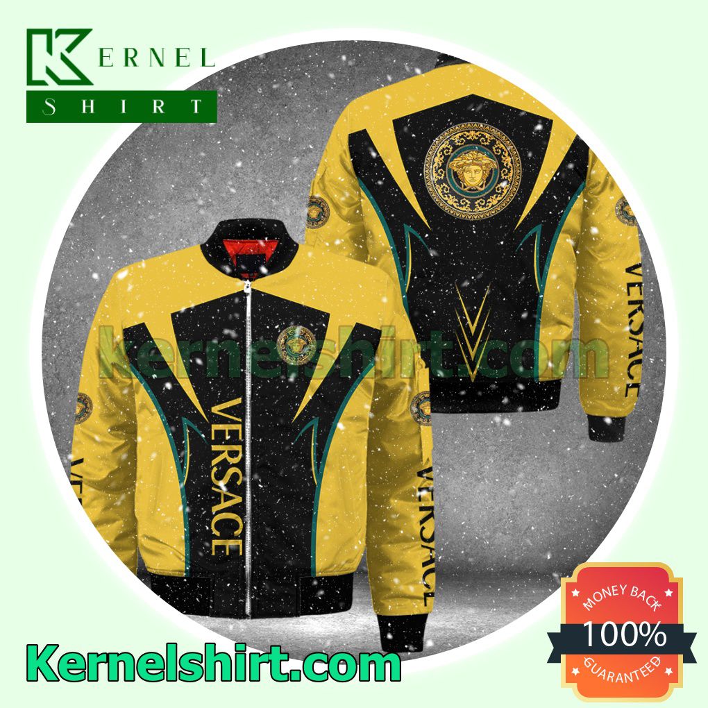 Versace Luxury Brand Yellow And Black Varsity Jacket Coat Outwear